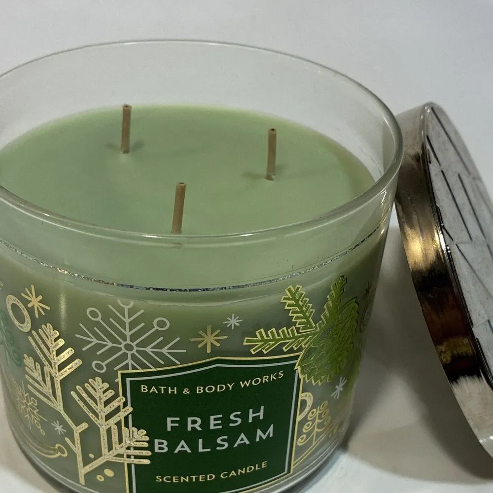 Bath & Body Works Fresh Balsam 3-Wick Green Glass Jar Candle 14.5oz 8263G3A2